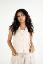 Relaxed Linen Vest - Beige