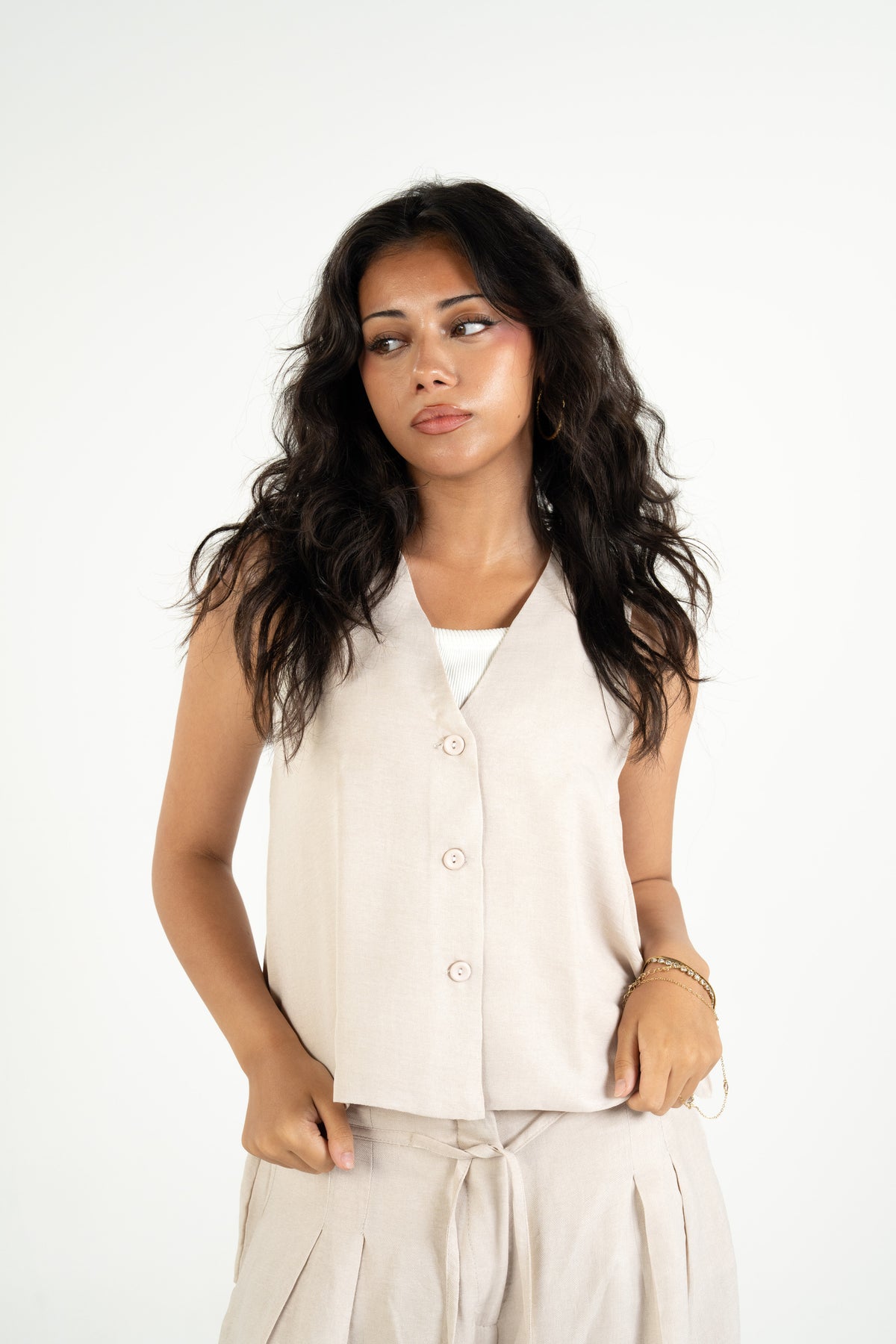 Relaxed Linen Vest - Beige