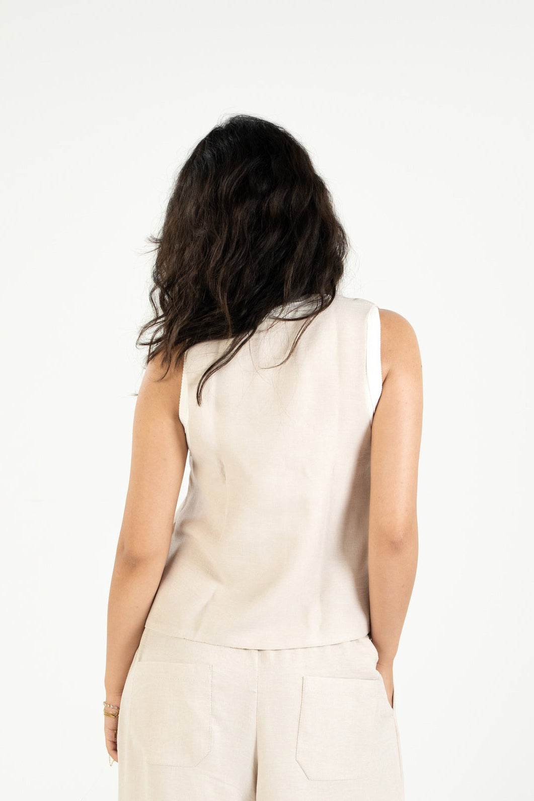 Relaxed Linen Vest - Beige