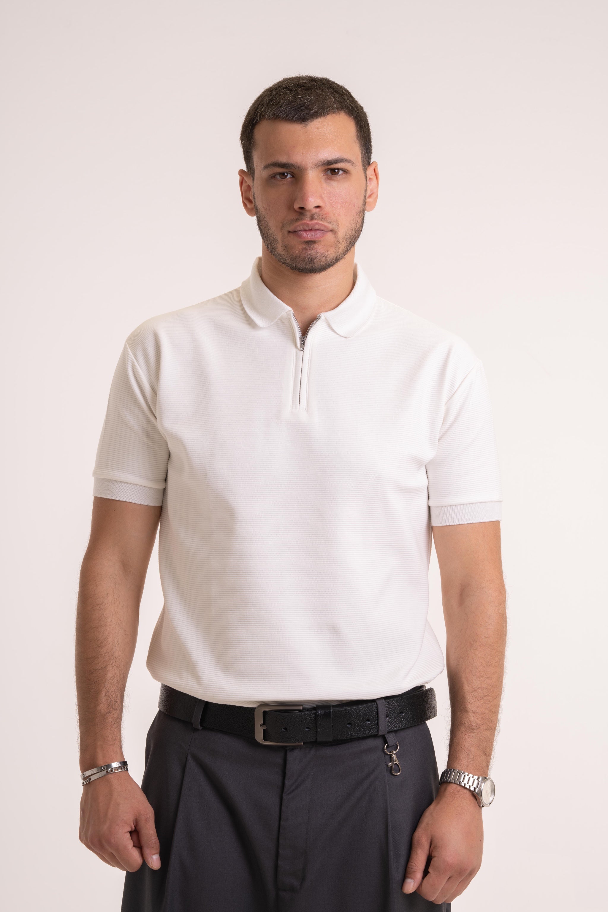 White Quarter Zip Polo